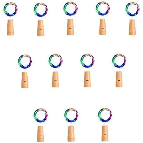 12er Set 20 LED Weinvorratsleuchten mit Kork, 6,5m/2M Kupferdraht Korkleuchten, Batteriebetriebene Flaschen Korkstringleuchten für DIY Party Dekoration, Weihnachten Hochzeit Festival - Bunt