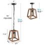 1-Light Wood Farmhouse Pendant Lighting Fixture with Round Cage Shade, Retro Rustic Chandelier with Trapeziod Wooden Frame for Kitchen Island Dining Room P0063