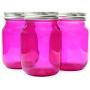 Cornucopia Pink Glass Mason Jars (6-Pack, Pint Size); 16oz Fuchsia Colored Glass Canning and Apothecary Jars