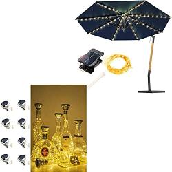 8 Modes Solar Umbrella Lights + 8 Pack 20 LEDs Solar Wine Bottle Lights with Cork