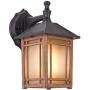 1-Light Outdoor Exterior Waterproof Wall Lantern on Diecast Aluminum with Art Glass,Dark Wood Grain Porch Lights, Exterior Wall Sconce Lighting, Anti-Rust Wall Lamp