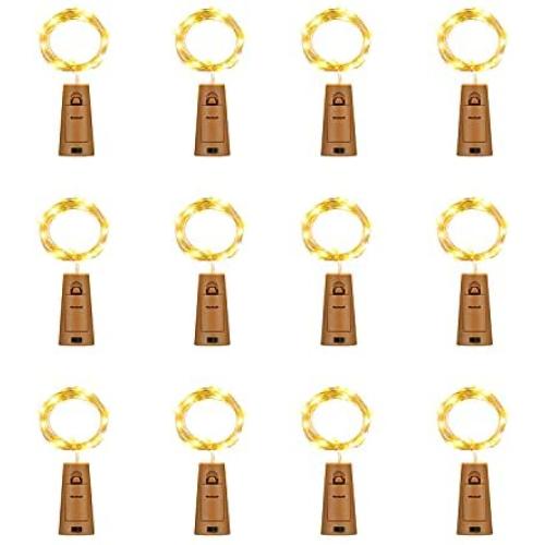 12er Set 20 LED Weinvorratsleuchten mit Korken, 3,3 m Silberdraht, Warmweiße Korken-Lichter, Batteriebetriebene Fairy Lights für Wein-/Spirituosenflaschen, Hochzeitsparty Tischdeko