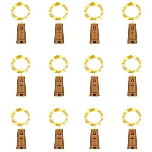 OASO 12 Pack 20 LED Wine Bottle Lights with Cork,3.3 ft Silver Wire Warm White Cork Lights Battery Operated Fairy String Lights for Wine Liquor Bottles Wedding Party Table Décor