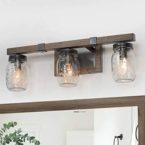 Éclairage pour Vanité de Salle de Bains, Éclairage en Bocal Rustique Champignon, Éclairage Rustique pour Salle de Bains avec Finition Bois Faux, Marron (20” L×5.5” W×7”H) Éclairage pour Vanité de Salle de Bains, Éclairage en Bocal Rustique Champignon, Éclairage Rustique pour Salle de Bains avec Finition Bois Faux, Marron (20” L×5.5” W×7”H)