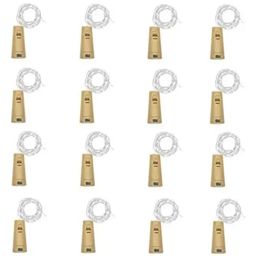 Lichterketten mit Weinflaschen (inkl. Kork), 16er Pack, batteriebetrieben, 20 LED Kork-Form Silberdraht, farbige Mini-Farbkringel, ideal für DIY, Party, Dekoration, Weihnachten, Halloween, Hochzeit (Kühlweiß)