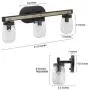 Bathroom Light Fixtures, 3-Light Farmhouse Mason Jar Lights, Rustic Vanity Lights with Black and Shallow Wooden-Grain Finish (21.5” L×5.5” W×8”H) Bathroom Light Fixtures, 3-Light Farmhouse Mason Jar Lights, Rustic Vanity Lights with Black and Shallow Wooden-Grain Finish (21.5” L×5.5” W×8”H)