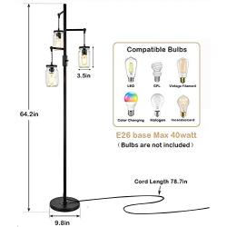 Jobtical Mason Jar Floor Lamp for Living Room, Industrial 3 Light Tree Standing Lamp 64, Farmhouse Tall Lamp with On/Off Switch, Floor Light for Bedroom, Office, Study Room (Classical Black)