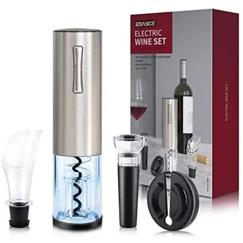 EZBASICS Electric Wine Bottle Opener kit Rechargeable Automatic Corkscrew contains Foil Cutter Vacuum Stopper and Wine Aerator Pourer with USB Charging Cable for Wine Lover 4-in-1 Gift Set EZBASICS Electric Wine Bottle Opener kit Rechargeable Automatic Corkscrew contains Foil Cutter Vacuum Stopper and Wine Aerator Pourer with USB Charging Cable for Wine Lover 4-in-1 Gift Set