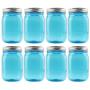 Cornucopia 16oz PLASTIC Mason Jars (8-Pack, Blue w/ Silver Metal Lids); PET BPA-Free Mason Jars with One Piece Lids, 2-Cup/Pint Capacity, Compatible w Regular Mouth Mason Jar Lids; Vintage Style PLASTIC Jars
