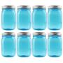 Cornucopia 16oz PLASTIC Mason Jars (8-Pack, Blue w/ Silver Metal Lids); PET BPA-Free Mason Jars with One Piece Lids, 2-Cup/Pint Capacity, Compatible w Regular Mouth Mason Jar Lids; Vintage Style PLASTIC Jars