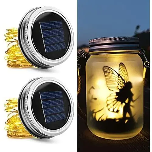 Solar Alritz Glasbehälter Deckel Lichter – 30 Warmweiße LED-Farbstringlichter (Glasbehälter nicht enthalten) für Patio Garten Hof Dekoration Geeignet für Regular Mouth Gläser