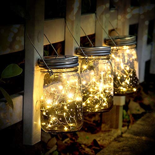 Solar Mason Jar Lights - 3er Set 30 LED Sternen-Fairy Leuchte Solar Garten Hängleuchten Wasserdicht für Innen/Außen Dekorative Leuchten für Hof Hochzeit Party Weihnachten (Warmweiß)