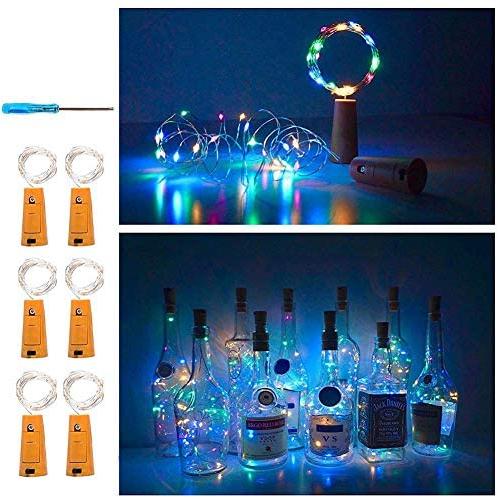 LED Kork Wein Flasche Sterne Glühbirnen LED-Lichterkette, Akkubetriebene Lichterkette mit 15 Mikro LED DIY für Bar, Wein, Schlafzimmer, Partys, Hochzeiten, Dekoration (6er Set, 75cm/2,5ft, Mehrfarbig)