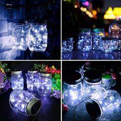 8 Pack Solar Mason Jar Lights, 30 LED White Solar Fairy String Lights Lids with 8 Hangers(Jars Not Included), Best for Mason Jar Decor,Outdoor Lawn Patio Garden,Party,Christmas