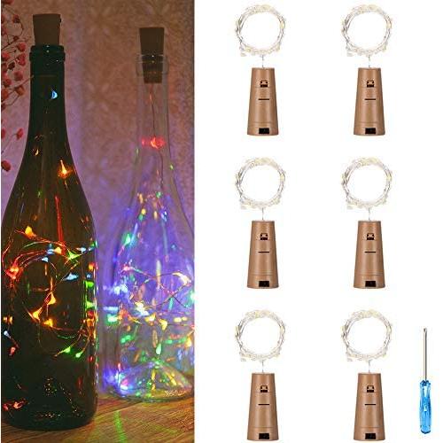 Guirlande Lumineuse LED 6 Packs pour Bouteille de Vin avec Bouchon, Mini Guirlande Lumineuse Faerie, Lumières Étoilées Alimentées par Batterie pour DIY, Mariage, Fête, Noël, Halloween, Décoration Intérieure et Extérieure (4 Couleurs)