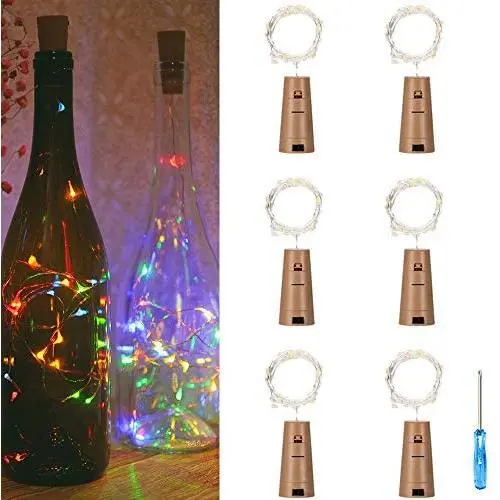 6er Pack 20 LED Weinvorratsleuchten mit Kork, Mini-Fairy Lights, Akkubetriebene Sterneleuchte zur individuellen Gestaltung, für Hochzeit, Party, Weihnachten, Halloween, Indoor und Outdoor Dekoration (4 Farben)