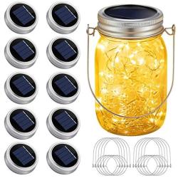 Solar Mason Jar Lights Lids, 10 Pack 30 LED Fairy Lights, Solar Outdoor String Hanging Lights for Mason Jar Décor, Garden Yard Patio Backyard Porch Lawn Decor, Warm White, (Jars Not Included)