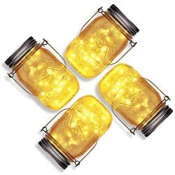 Mason Jar Outdoor Lights,4-Pack Solar String Lights Outdoor Hanging Lights with 20LEDS Led Light for Patio Decor Table Decor Outdoor Solar Lights Decorative, Silver Wire Warm White