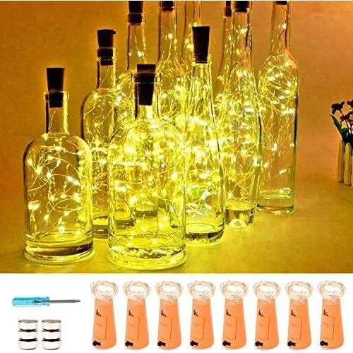 VOKRY Weinvorratsleuchten mit Korken, 20 LED-Batterieleuchten, Mini-Kupferdraht-Leuchten zur individuellen Gestaltung, Party, Weihnachten, Thanksgiving, Hochzeit (Warmweiß, 8er-Pack)
