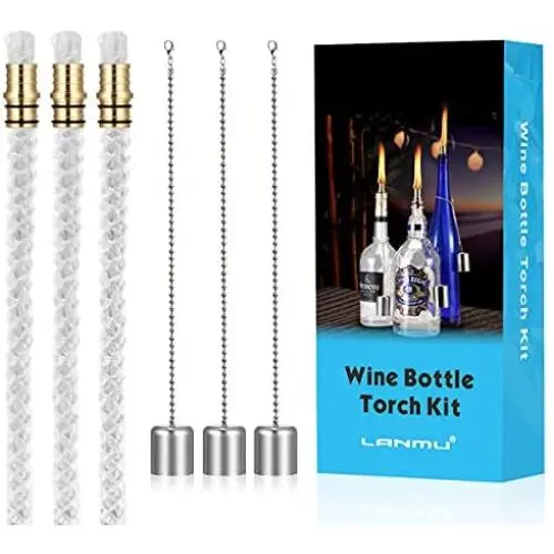 LANMU Weinflaschen-Fackel Zündwickel, Patio Fackeln, Zitronella Fackeln, Gartenfackeln, Outdoor Fackeln Beleuchtung, Ölglase Zündwickel Ersatzteile, DIY Heimwerker Fackel Dekor (3er Set)