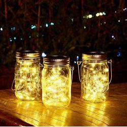 Solar Mason Jar Lights Outdoor Hanging Lights 6 Pack 30 Led String Fairy Lights Solar Lanterns Decorative Garden Lights Jar Table Lamp for Patio Party Garden