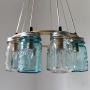 Letaowl 8-Light Mason Jar Chandelier- Clear Jars Rustic Linear Cluster Hanging Pendant Light Beach House Mason Jar Lighting Fixture,for Fixture Dining Room Living Room-Bule 8-Light