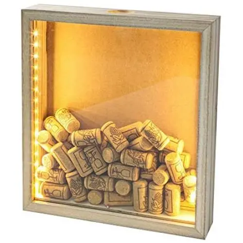 Wein-Korken- und Bierdeckelhalter Wandbox oder Standbox mit Licht – Shadow Box Display Case als Erinnerungsgeschenk 11x12 Zoll