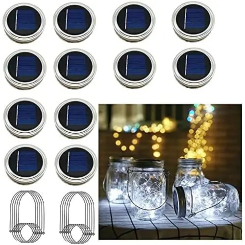 Upgraded Solar Mason Jar Lights, 12 Pack 30 LED Mason Jar Lid Lights(No Jar), Waterproof Fairy Firefly String Lights with Hangers for Mason Jar Patio Yard Garden Wedding Decoration (Cold White) Upgraded Solar Mason Jar Lights, 12 Pack 30 LED Mason Jar Lid Lights(No Jar), Waterproof Fairy Firefly String Lights with Hangers for Mason Jar Patio Yard Garden Wedding Decoration (Cold White)