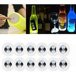 LED Coaster,12 Pack Light Up Coasters,LED Bottle Lights,Bottle Glorifier,LED Sticker Coaster Discs Light Up for Drinks,Flash Light Up Cup Coaster Flashing Shots Light (Cool-White)