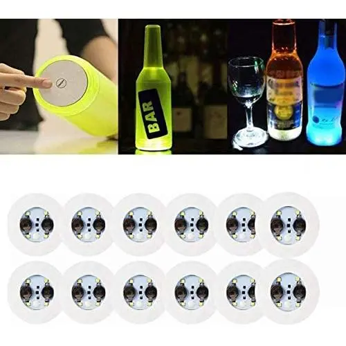 Sous-verres LED, Pack de 12, Sous-verres Lumineux, Luminaires pour Bouteilles, Amplificateur de Lumière pour Bouteilles, Disques de Sous-verres LED Lumineux pour Boissons, Flash Lumineux pour Sous-verres (Blanc Frais)