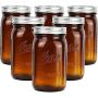 Bedoo Amber Glass Mason Jars 32 oz Wide Mouth with Airtight Lids and Bands 6 Pack, Amber Clear Glass Canning Mason Jars, Quart Mason Jars (Set of 6) (Wide Mouth)