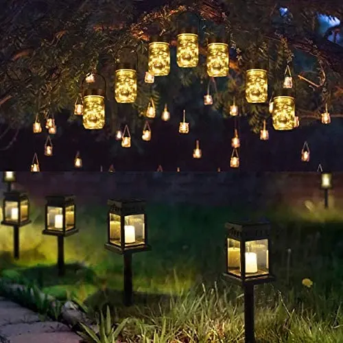 GIGALUMI 6 Pack 30 Led Hanging Solar Mason Jar Lid Lights & 8 Pack Solar Hanging Lantern Outdoor for Garden,Patio, Lawn, Deck, Umbrella, Tent, Tree,Yard,Driveway GIGALUMI 6 Pack 30 Led Hanging Solar Mason Jar Lid Lights & 8 Pack Solar Hanging Lantern Outdoor for Garden,Patio, Lawn, Deck, Umbrella, Tent, Tree,Yard,Driveway