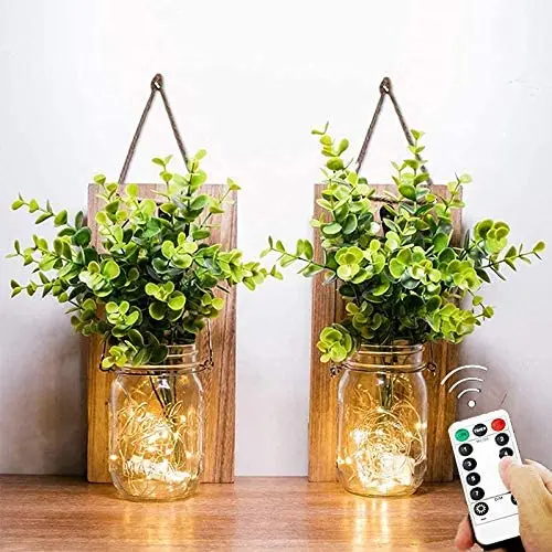 Guirlandes Lumineuses en Mason Jar, (Télécommande) Appliques Murales Rustiques Décoration Intérieure, Maison, Pièce, Bureau, Cuisine, Salle de Bain Décoration Vivre (2PCS, Lumière Chaude) Guirlandes Lumineuses en Mason Jar, (Télécommande) Appliques Murales Rustiques Décoration Intérieure, Maison, Pièce, Bureau, Cuisine, Salle de Bain Décoration Vivre (2PCS, Lumière Chaude)