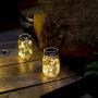 Abkshine 4 Pack Waterproof 20 Led Mason Jar Solar Lights with Hanger for Wide Mouth, Warm White Mason Jar Lid Lights Hanging Solar Lantern Lights for Garden Balcony Patio Porch Yard Tree Decor