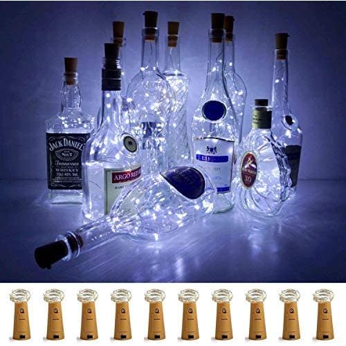 Wein-Gläser-Beleuchtung mit Kork, LoveNite 10er Set Akkubetriebene LED Korkform Silber Kupferdraht Farbige Mini Lichterkette für DIY, Party, Dekoration, Weihnachten, Halloween, Hochzeit (Kaltweiß)