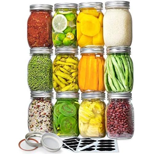 Vtopmart Regular Mouth Glass Mason Jars 16 oz, 12 Pack Glass Canning Jars with Metal Airtight Lids and Bands, for Meal Prep, Food Storage, Canning, Preserving, Drinking, Overnight Oats, DIY Projects