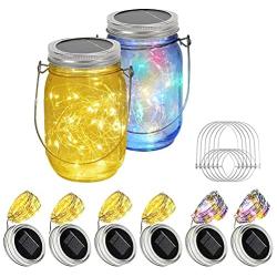 Solar Mason Jar Lights 6 Packs 30 LEDs Fairy String Lights Solar Powered Outdoor Waterproof Mason Jars Hanging Mason Jar Solar Lights Table Decor for Patio Christmas, Garden, Wedding, Yard and Lawn