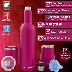 Insulated Bottle and Tumbler Set - Double Walled Stainless Steel 25 Oz Wine Bottle and 2 Pack 12 Oz Insulated Wine Tumbler Tumblers With Lid for Hot or Cold Drinks Travel Wine Glass (Pink)