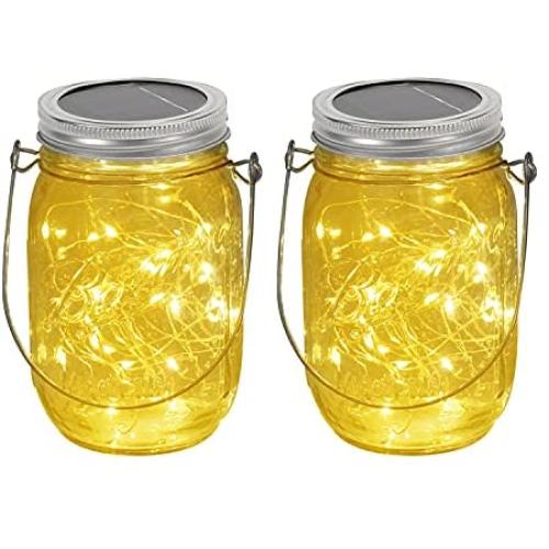 Solar Mason Jar Lights 2 Packs 30 LEDs Fairy String Lights Solar Powered Outdoor Waterproof Mason Jars Hanging Mason Jar Solar Lights Table Decor for Patio Christmas, Garden, Wedding, Yard and Lawn