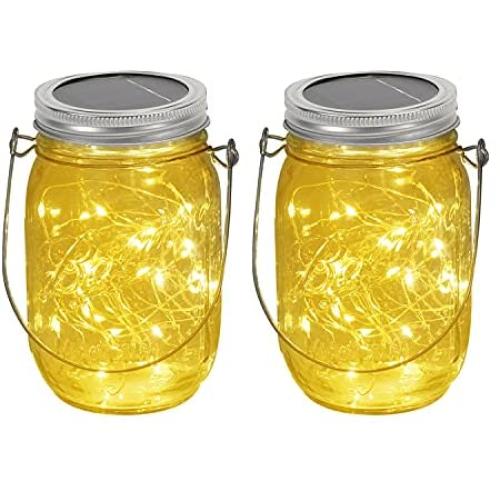 Solar Mason Jar Lights 2 Packs 30 LEDs Fairy String Lights Solar Powered Outdoor Waterproof Mason Jars Hanging Mason Jar Solar Lights Table Decor for Patio Christmas, Garden, Wedding, Yard and Lawn