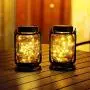 2er Pack Yeuago Glasgläser Solar Garten Laternen mit 30 LED Lichterkette, Retro Design für Terrasse, Garten, Wegdekoration (Warmes Licht)