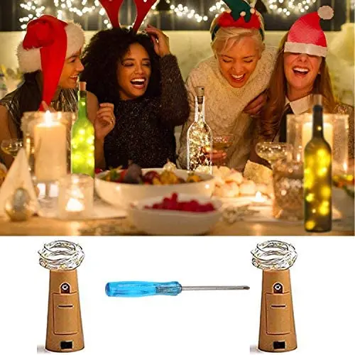LED Windlich Sets mit Weinflaschen, 20 LEDs, 6 vorgefertigte Batterien, LED-Feenlichtkette, batteriebetrieben, DIY Raum Party Weihnachten Halloween Hochzeit Geburtstag Abendessen Bar Dekoration – Warmer Weißton