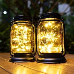 Hanging Solar Lantern Lights 2 Pack,Vintage Mason Jar Solar Lights Outdoor Decorative Waterproof Table Light for Patio Yard Lawn Tree