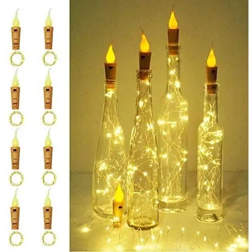 LoveNite Weinflaschen-Lichter, 8er Pack 20 LED Flammenlose Korkflaschen-Fadenlicht, Batteriebetrieben, Silberdraht, Mini-Feenlicht für DIY, Party, Weihnachten, Hochzeit Dekor (Kerzen-Weiß)