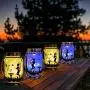 Guirlande Lumineuse de Fée en Mason Jar - 4 Pièces, Décorations Extérieures pour Jardin, Patio, Lawn - Cadeau d'Extérieur avec Piquet en Verre Froissé.