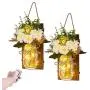 CANMEIJIA Rustikale Wandleuchten aus Glasbehältern, Wanddekoration mit Glasbehältern für die Wand mit Fernbedienung LED-Farbspielen, 6-Stunden-Timer mit Blumenleuchten, Set von 2
