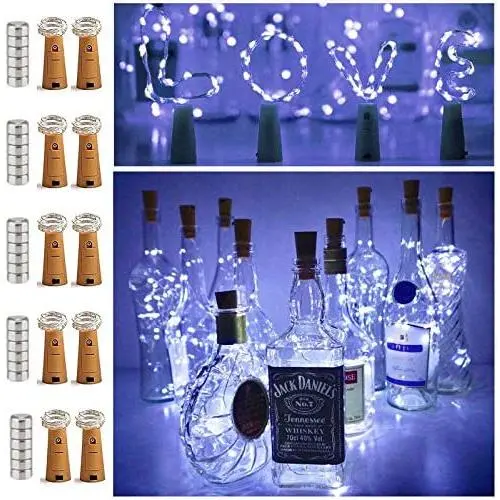 10er Set 20 LED Weinhebel Lichter Mini Feenketten Kupferdraht, Batteriebetriebene Sterne Lichter für DIY, Festival, Hochzeit, Party, Innen- & Außenbeleuchtung (Kaltweiß)