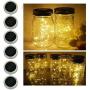 6 Pack Mason Jar Lights, 20 LED Solar Warm White Fairy String Lights Lids Insert for Garden Deck Patio Party Wedding Christmas Decorative Lighting Fit for Regular Mouth Jars