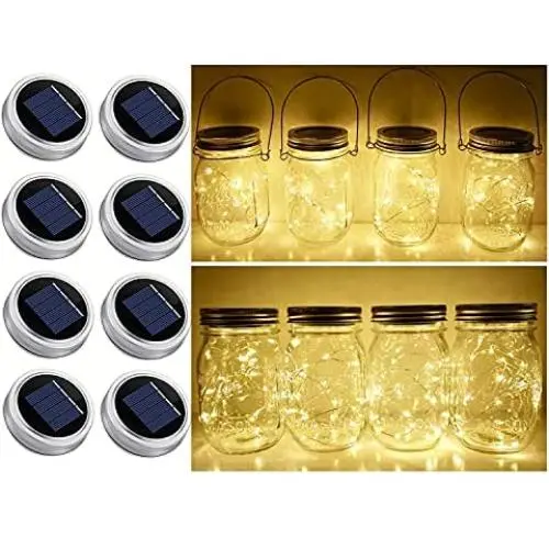 Solar Mason Jar Lid String Lights, 8 Pack 20 Led String Fairy Star Firefly Jar Lids Lights (Jars Not Included), for Mason Jar Patio Garden Wedding Lantern Table Decoration( No Hangers)(Warm White) Solar Mason Jar Lid String Lights, 8 Pack 20 Led String Fairy Star Firefly Jar Lids Lights (Jars Not Included), for Mason Jar Patio Garden Wedding Lantern Table Decoration( No Hangers)(Warm White)