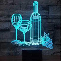 3D Illusion Wine Cup Bottle Night Light Lamp,7 Color Changing Optical Illusion Table Lamps,Best Gifts for Home Decoration Xmas Birthday Gift